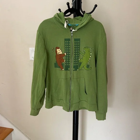 Playful Cartoon Style Zip-up Green Hoodie - Picture 2 of 10